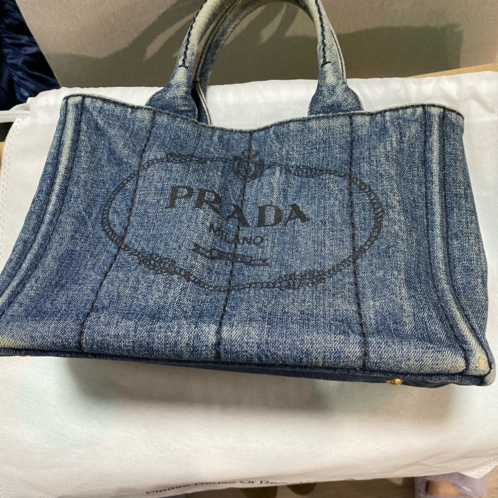 Prada Blue Denim Tote with Logo - Picture 4 of 13